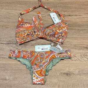 Luli Fama Orange Paisley Halter Bikini Set